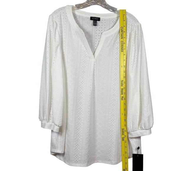 NWT Jones New York Lattice Eyelet Blouse, White, Size Large - Picture 7 of 10